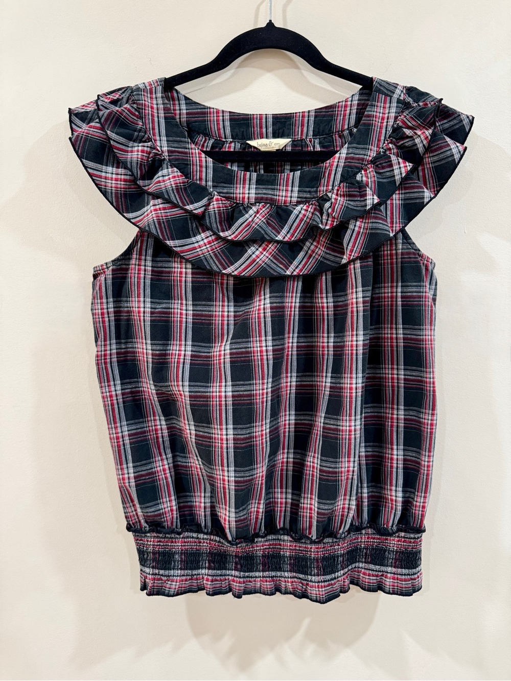 Plaid Ruffle Collar Cotton Blouse Size M Soft Grunge Whimsigoth Top